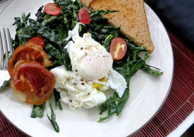 Plated Lacinato Kale and poached eggs